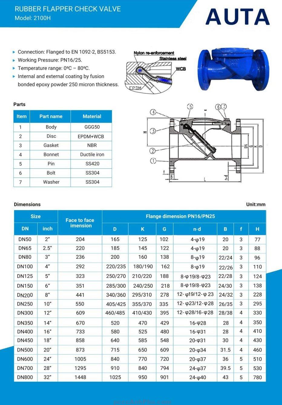 Van 1 chiều lá lật AUTA 2100H