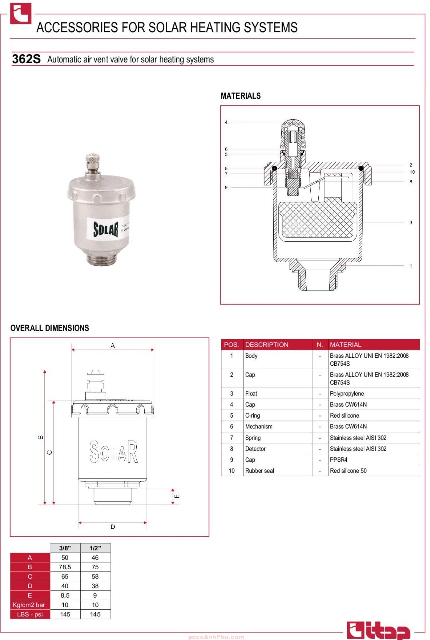 Datasheet van xả khí Itap 362S DN10 Italy