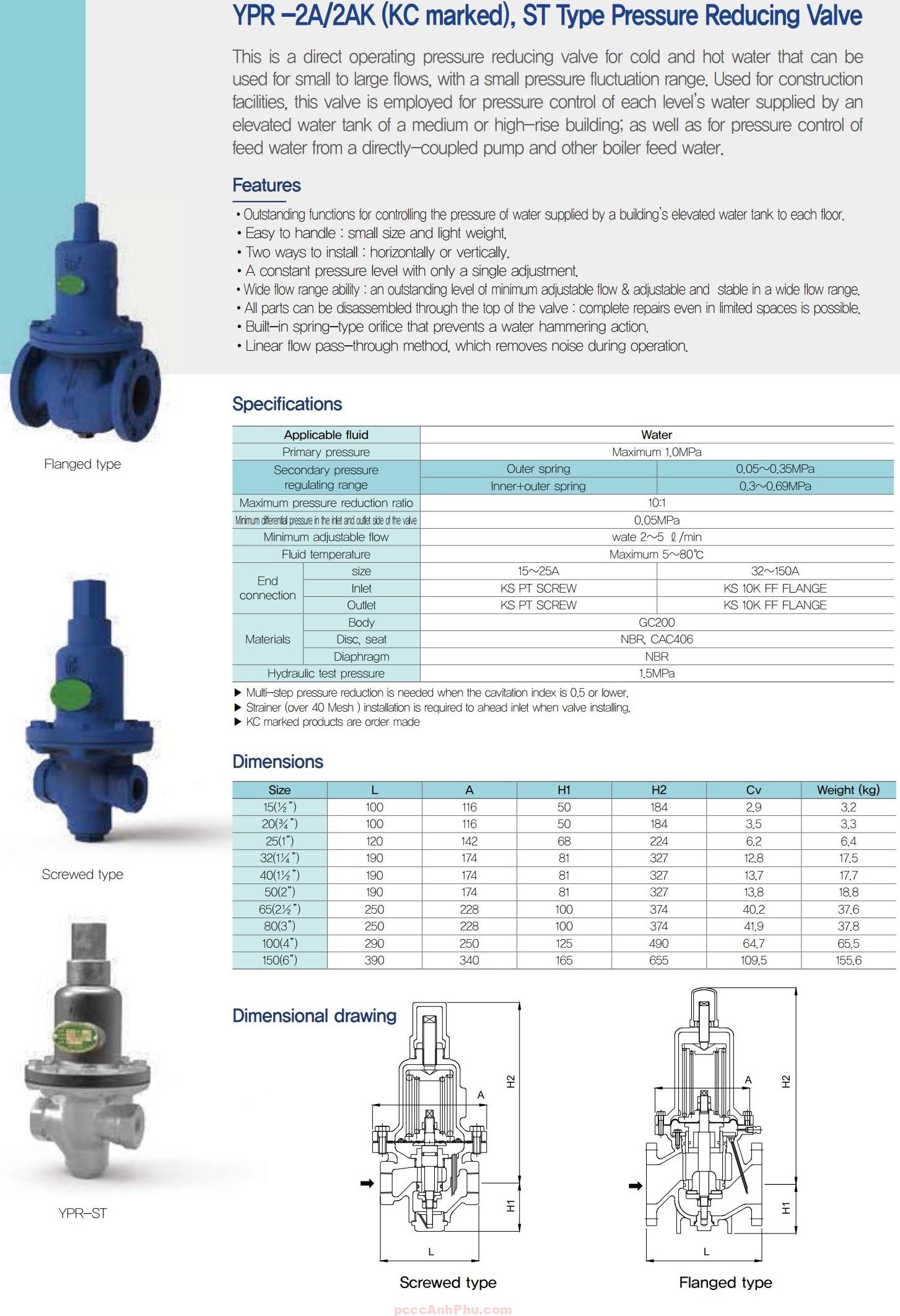 Datasheet van giảm áp Samyang YPR-2A DN150