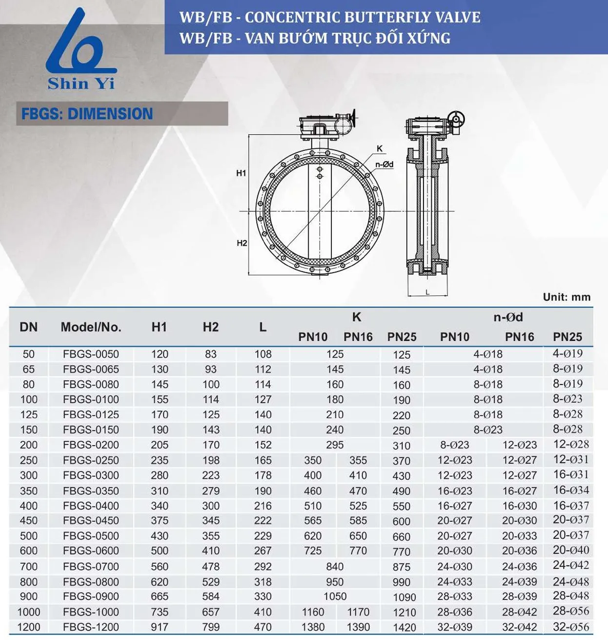 Datasheet van bướm ShinYi FBGS DN1200
