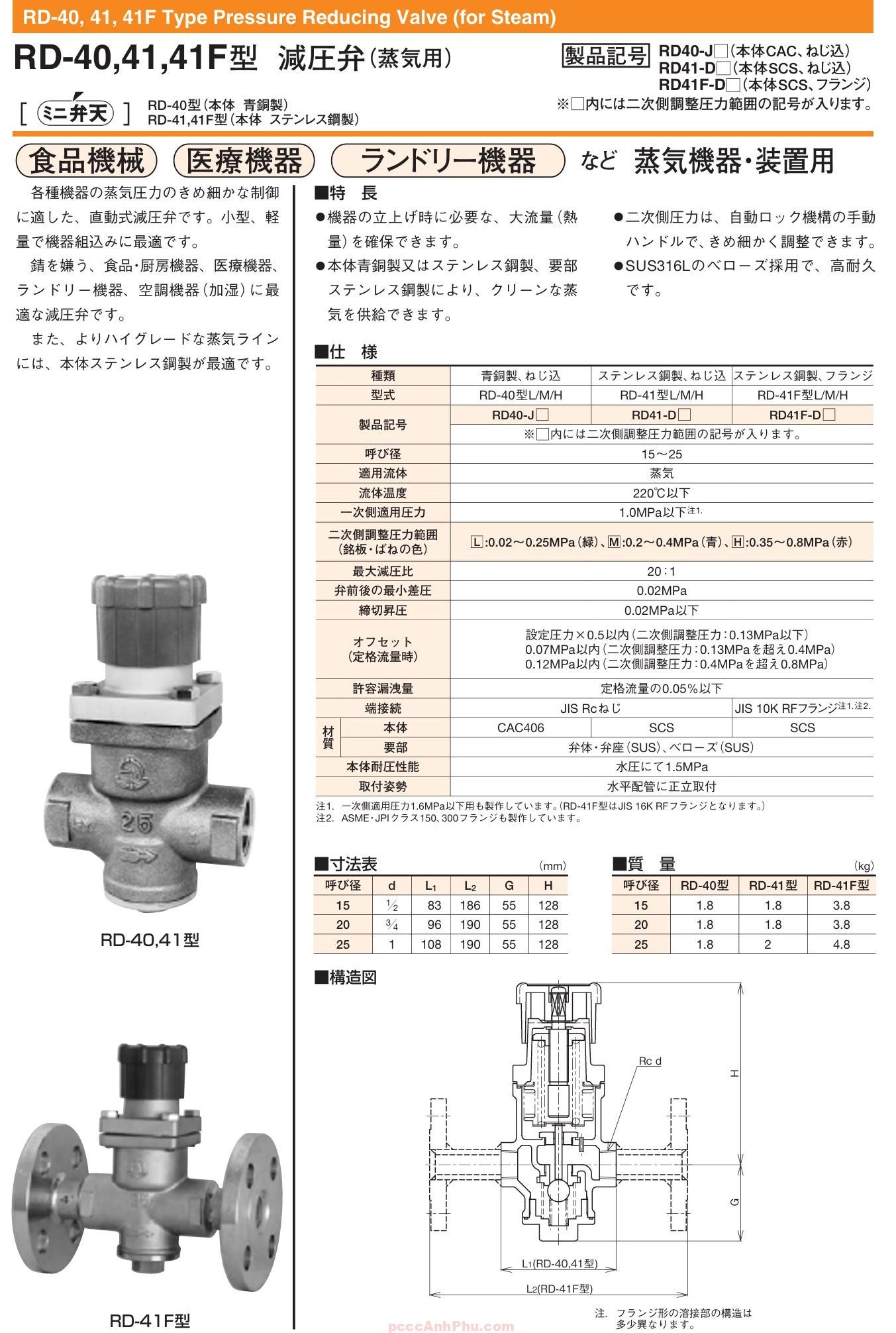 Datasheet van giảm áp hơi Venn RD-40J Nhật Bản DN25