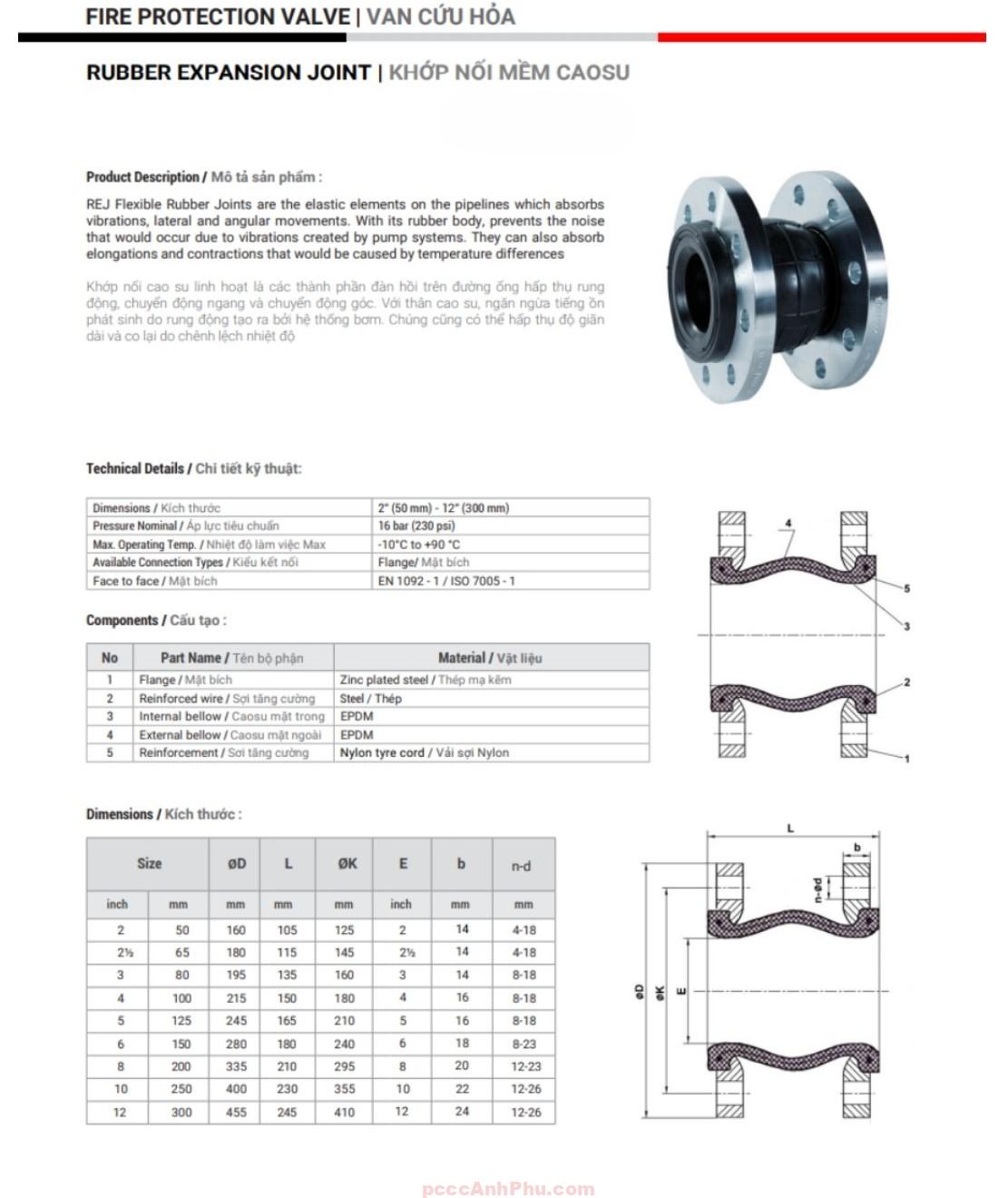 datasheet khớp nối mềm ARV RJC DN50
