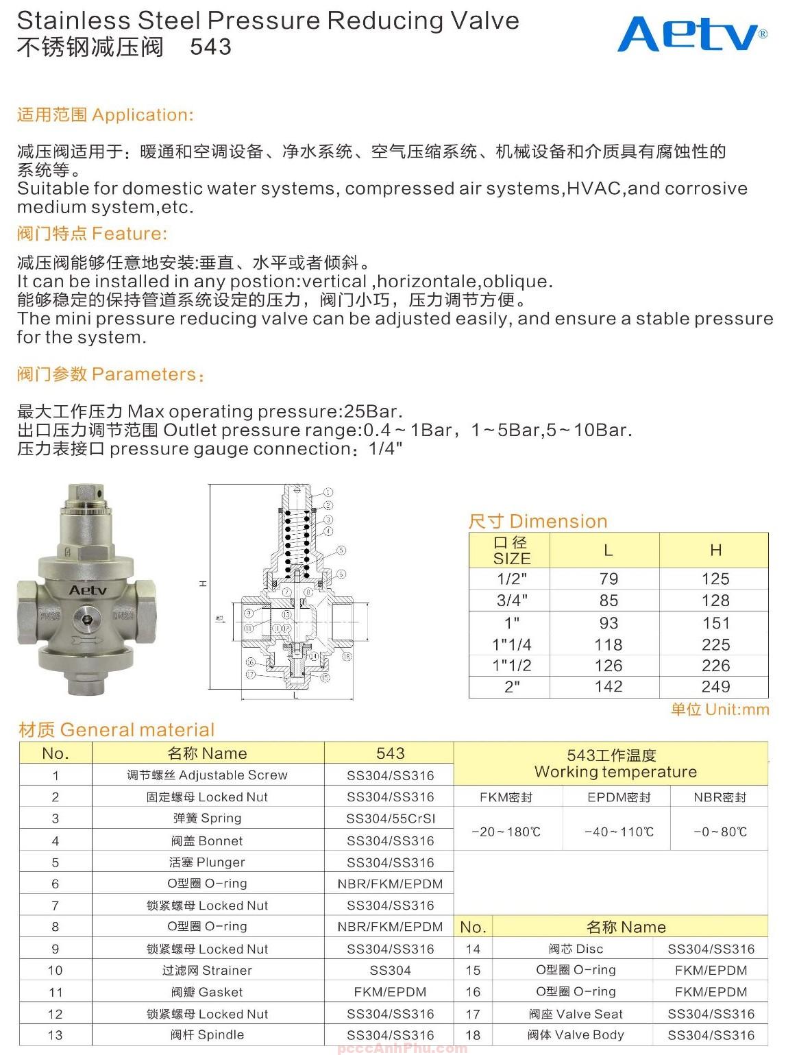 datasheet van giam ap AETV 543 DN15
